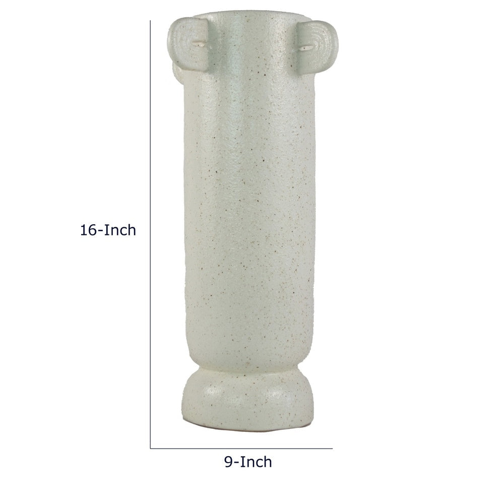 Dere Capsule Vase, Lug Handles, Pedestal, Matte White Ceramic 16 Inch