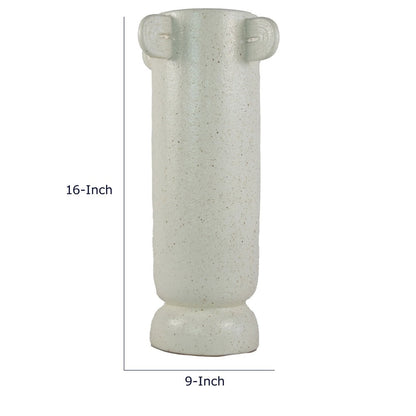 Dere Capsule Vase, Lug Handles, Pedestal, Matte White Ceramic 16 Inch