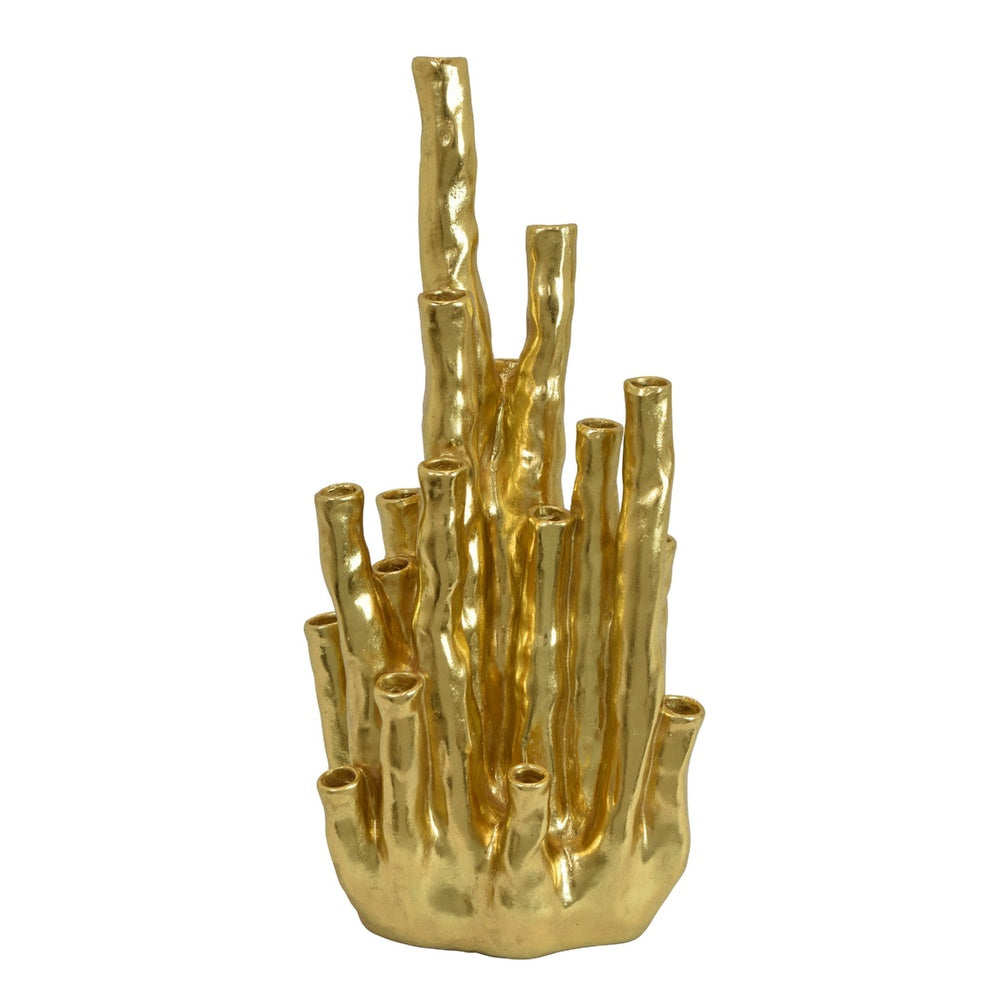 Decorative Coral Vase, Multi Stem Design, Gold Resin 19 Inch