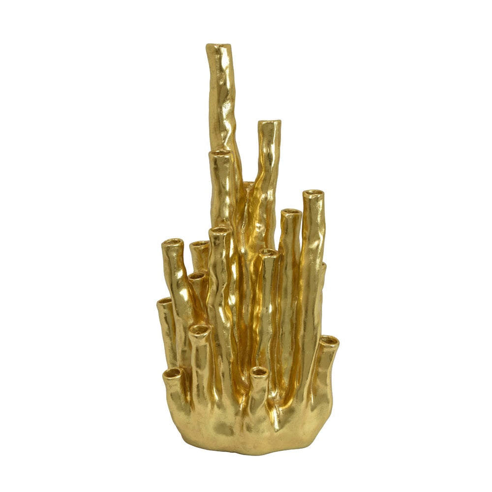 Decorative Coral Vase, Multi Stem Design, Gold Resin 19 Inch