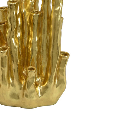 Decorative Coral Vase, Multi Stem Design, Gold Resin 19 Inch