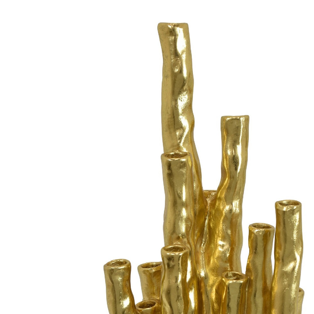 Decorative Coral Vase, Multi Stem Design, Gold Resin 19 Inch
