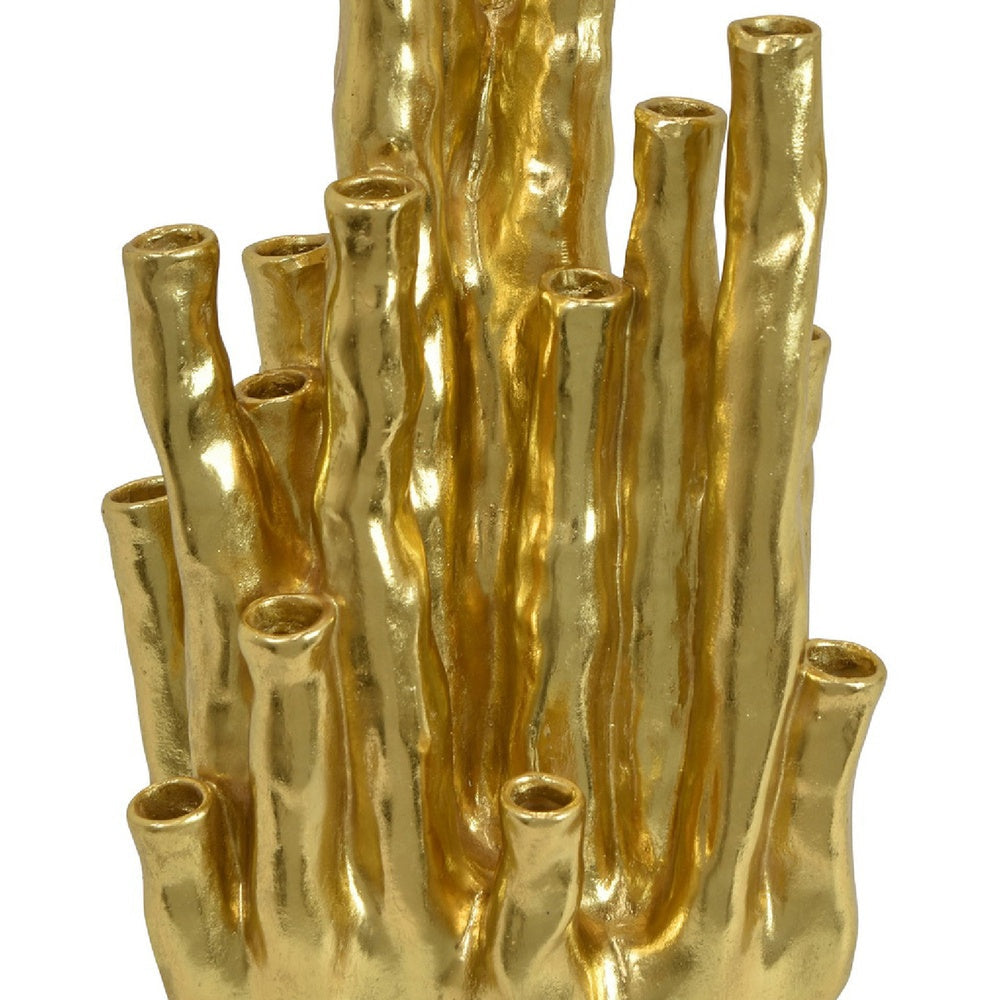 Decorative Coral Vase, Multi Stem Design, Gold Resin 19 Inch