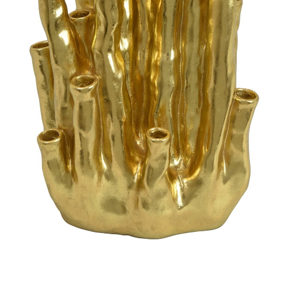Decorative Coral Vase, Multi Stem Design, Gold Resin 19 Inch