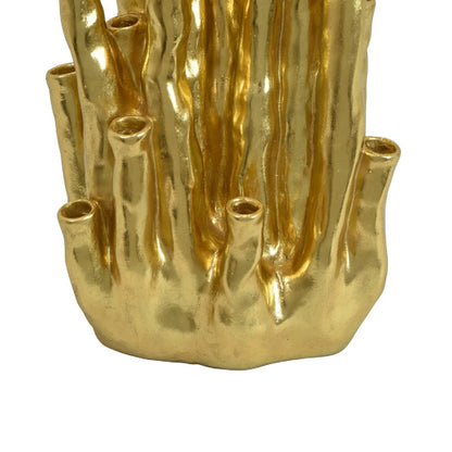 Decorative Coral Vase, Multi Stem Design, Gold Resin 19 Inch