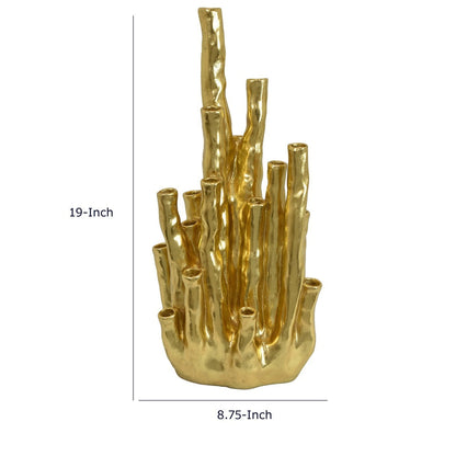 Decorative Coral Vase, Multi Stem Design, Gold Resin 19 Inch
