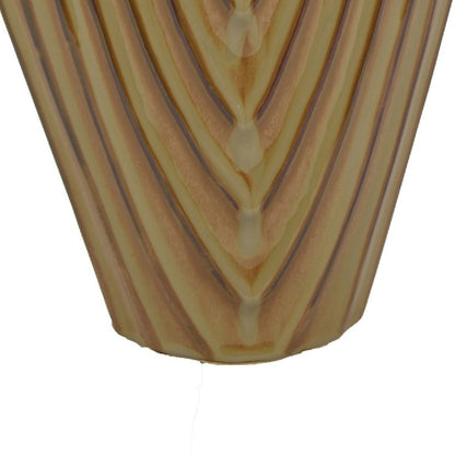Kathy Decorative Vase, Asymmetrical Rim, Ribbed Brown Ceramic 15 Inch