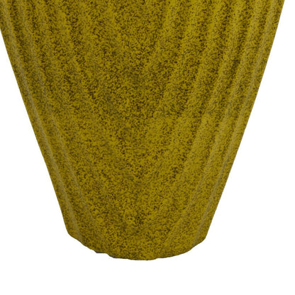 Kathy Decorative Vase, Asymmetrical Rim, Ribbed Yellow Ceramic 15 Inch