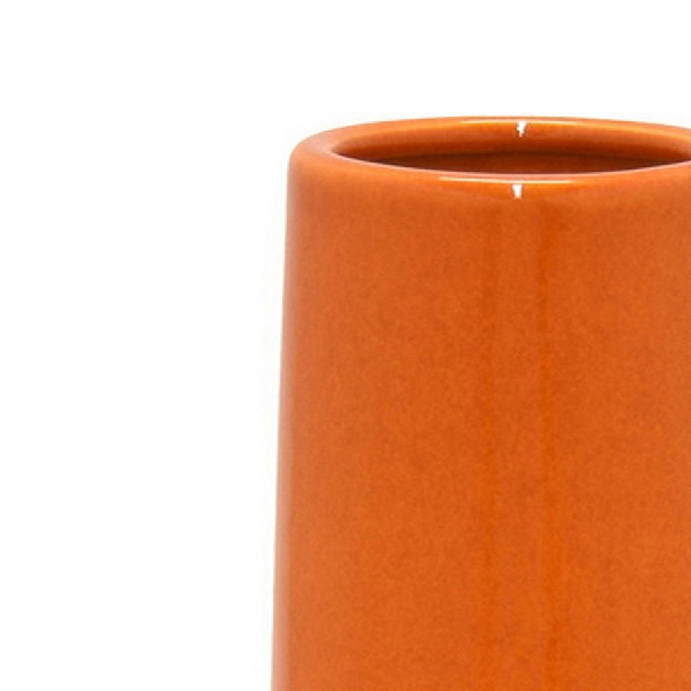 Seny Decorative Vase, Narrow Neck, Flared Base, Orange Ceramic 16 Inch