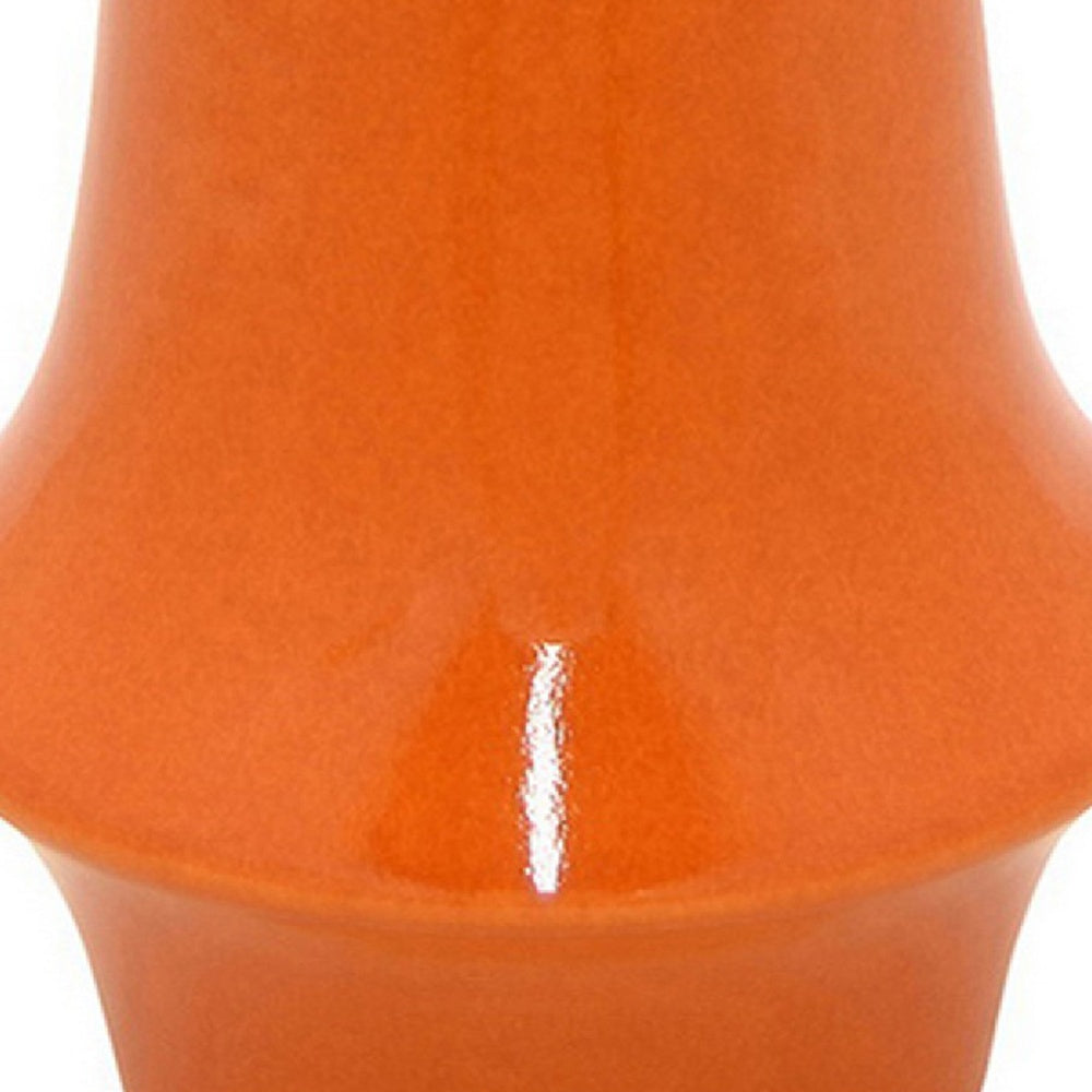 Seny Decorative Vase, Narrow Neck, Flared Base, Orange Ceramic 16 Inch