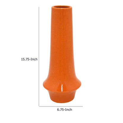 Seny Decorative Vase, Narrow Neck, Flared Base, Orange Ceramic 16 Inch