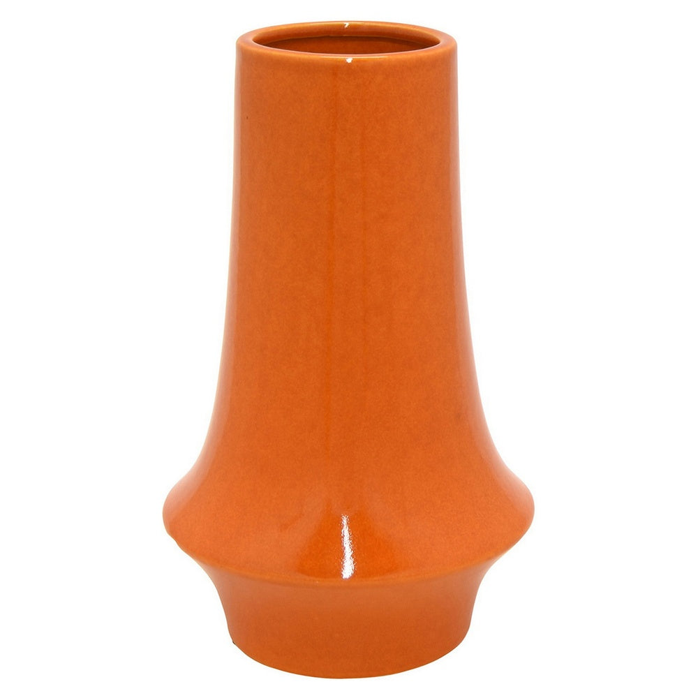 Seny Decorative Vase, Narrow Neck, Flared Base, Orange Ceramic 12 Inch