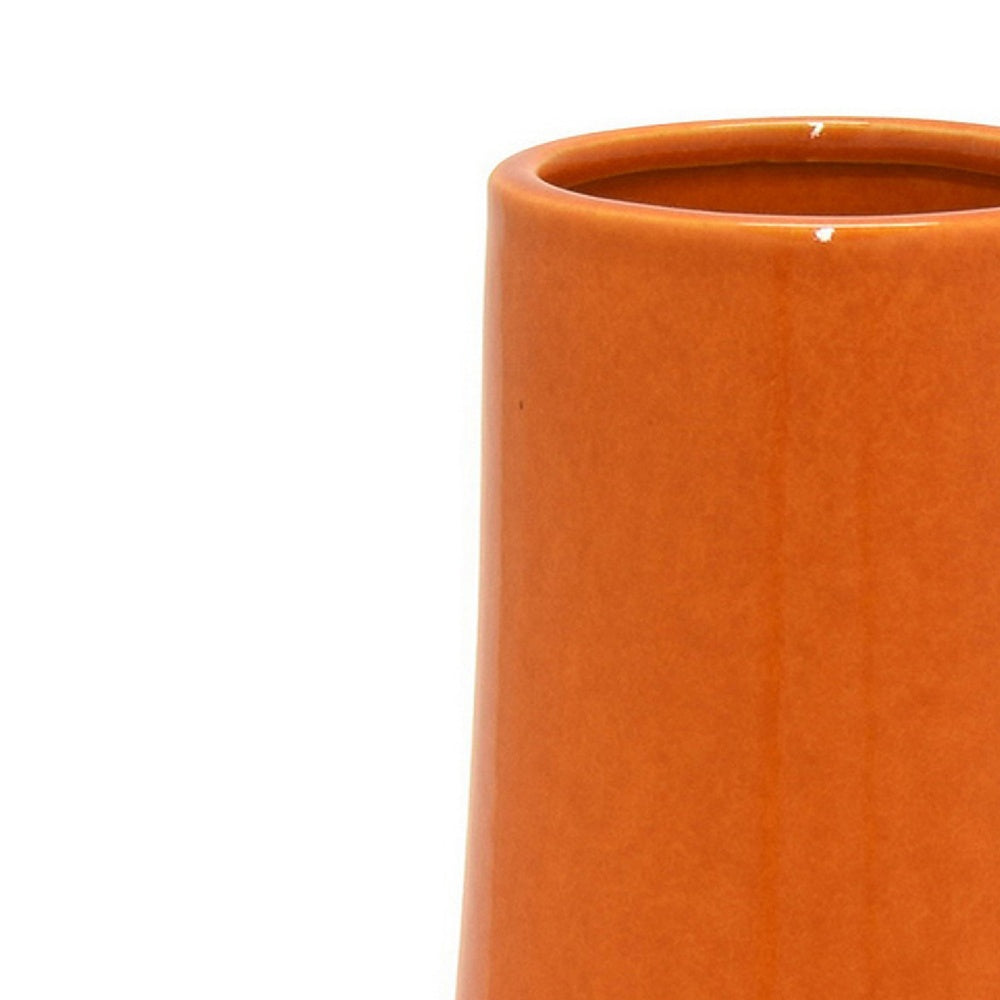 Seny Decorative Vase, Narrow Neck, Flared Base, Orange Ceramic 12 Inch