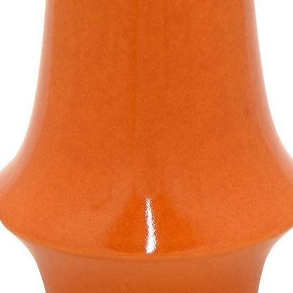 Seny Decorative Vase, Narrow Neck, Flared Base, Orange Ceramic 12 Inch