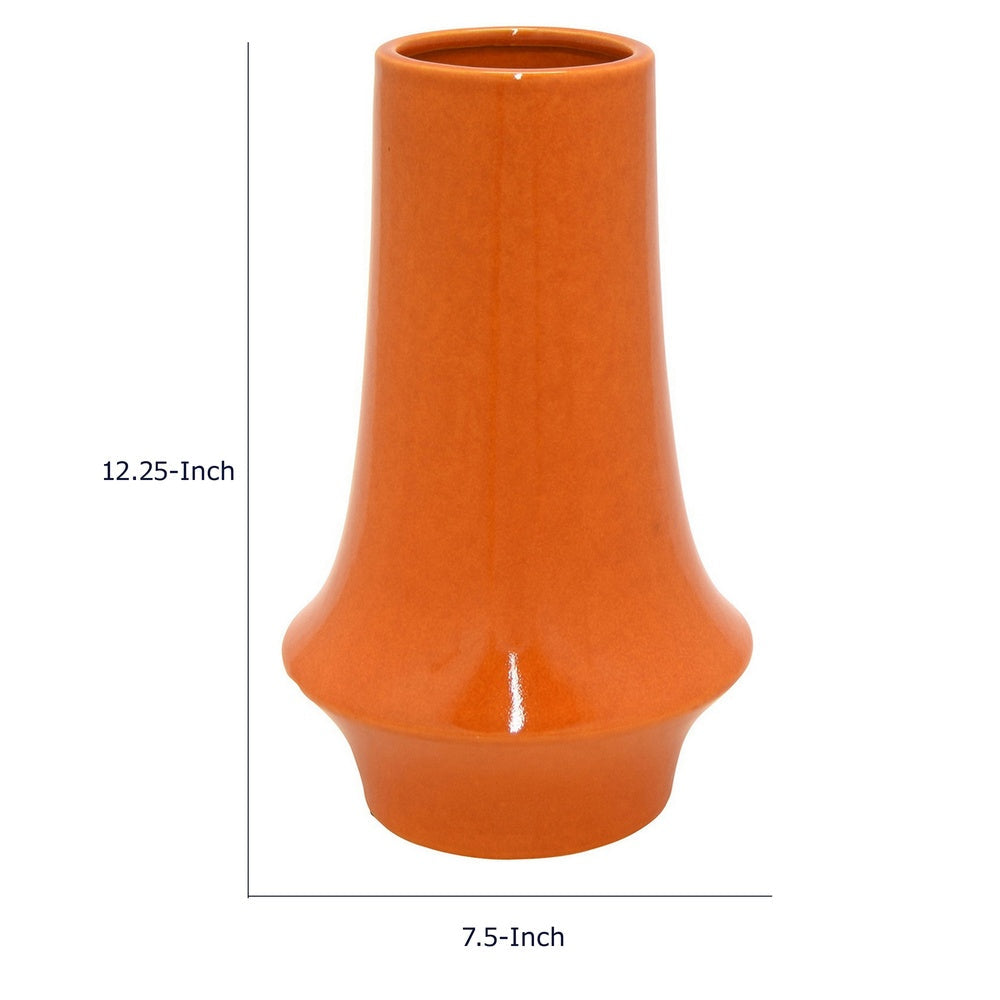 Seny Decorative Vase, Narrow Neck, Flared Base, Orange Ceramic 12 Inch