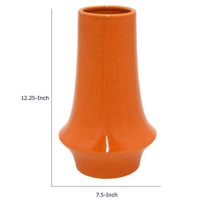 Seny Decorative Vase, Narrow Neck, Flared Base, Orange Ceramic 12 Inch