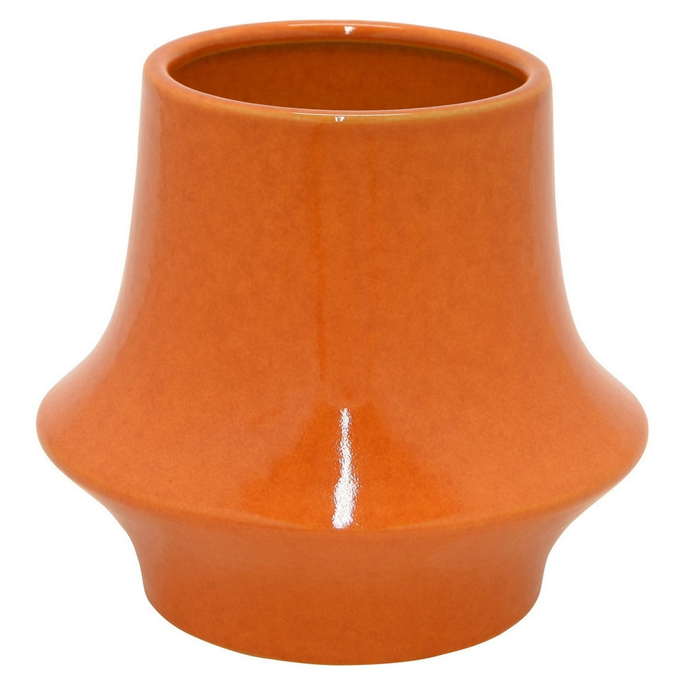 Seny Decorative Vase, Narrow Neck, Flared Base, Orange Ceramic 9 Inch