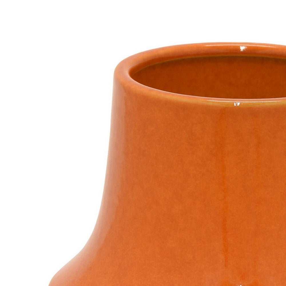 Seny Decorative Vase, Narrow Neck, Flared Base, Orange Ceramic 9 Inch