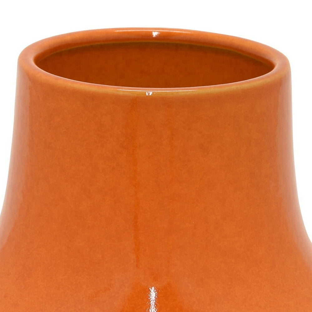 Seny Decorative Vase, Narrow Neck, Flared Base, Orange Ceramic 9 Inch