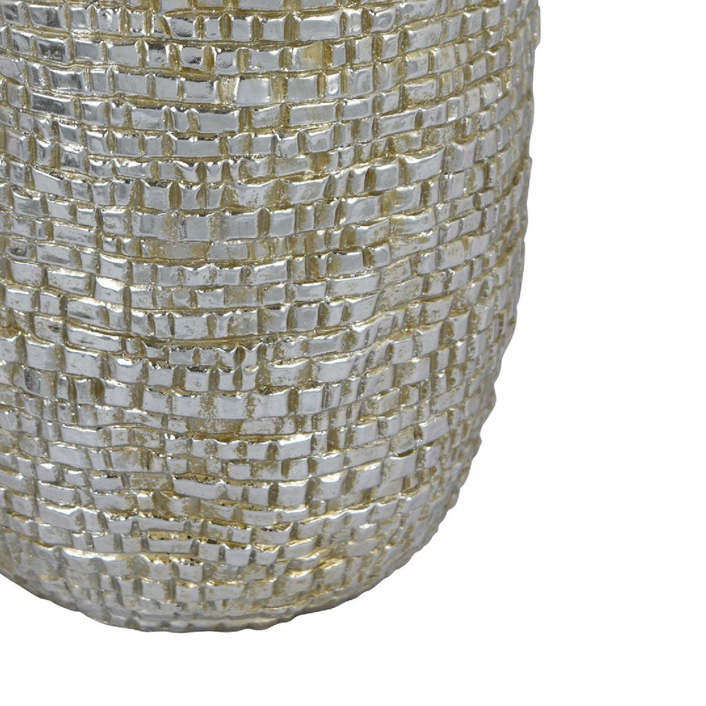 Jenna Decorative Vase with Brick-Like Patterns, Silver Textured Resin