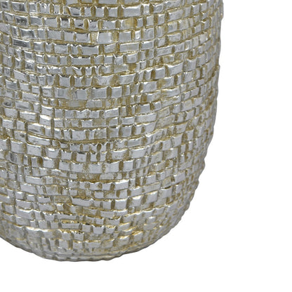 Jenna Decorative Vase with Brick-Like Patterns, Silver Textured Resin