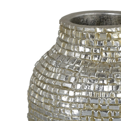 Jenna Decorative Vase with Brick-Like Patterns, Silver Textured Resin