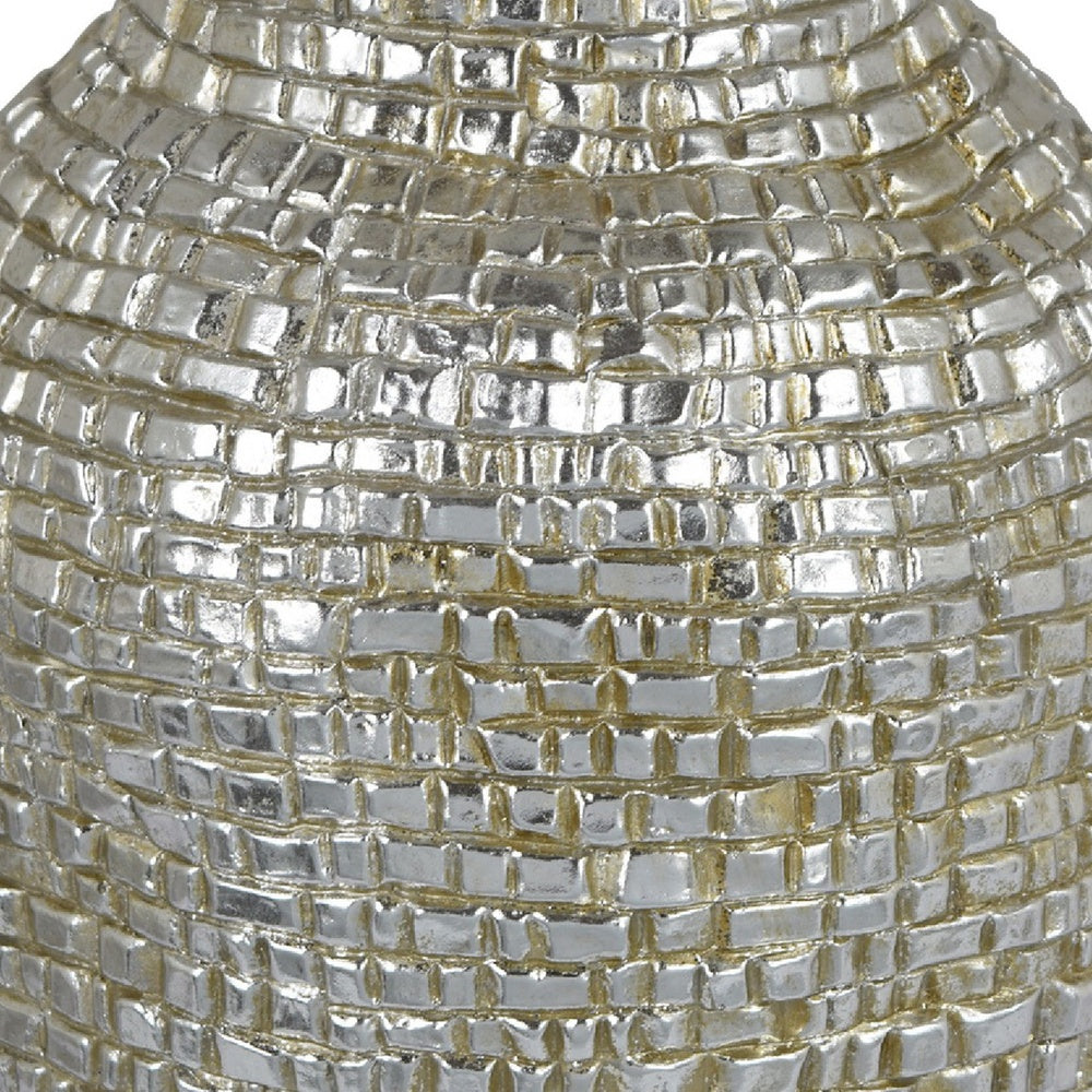 Jenna Decorative Vase with Brick-Like Patterns, Silver Textured Resin