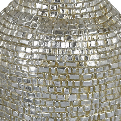 Jenna Decorative Vase with Brick-Like Patterns, Silver Textured Resin
