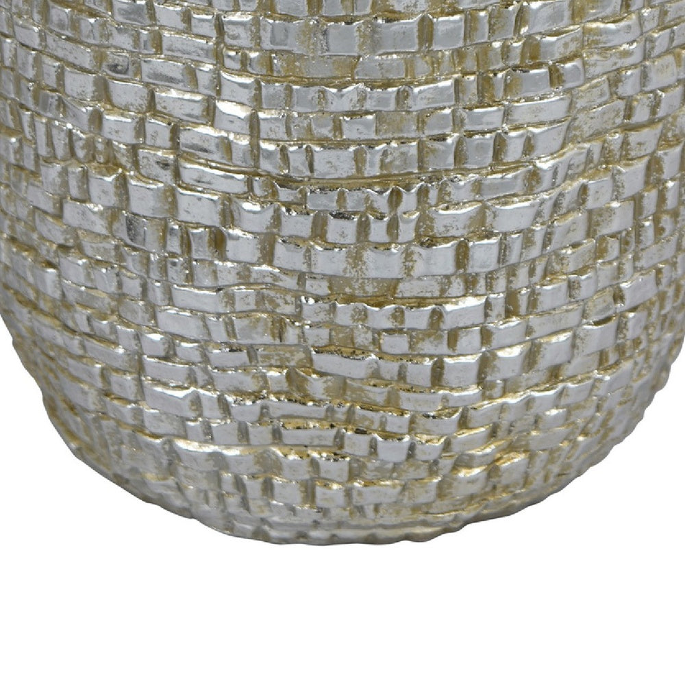 Jenna Decorative Vase with Brick-Like Patterns, Silver Textured Resin