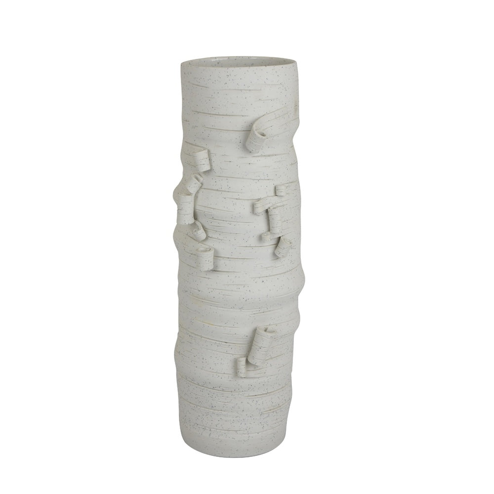 Moona Modern Vase with Sculpted Raised Details, White Textured Ceramic