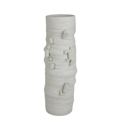 Moona Modern Vase with Sculpted Raised Details, White Textured Ceramic