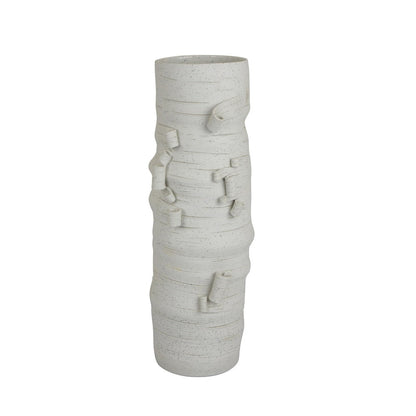 Moona Modern Vase with Sculpted Raised Details, White Textured Ceramic