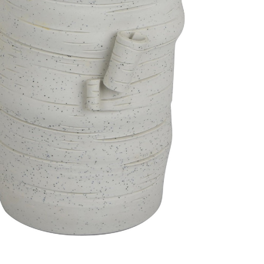 Moona Modern Vase with Sculpted Raised Details, White Textured Ceramic