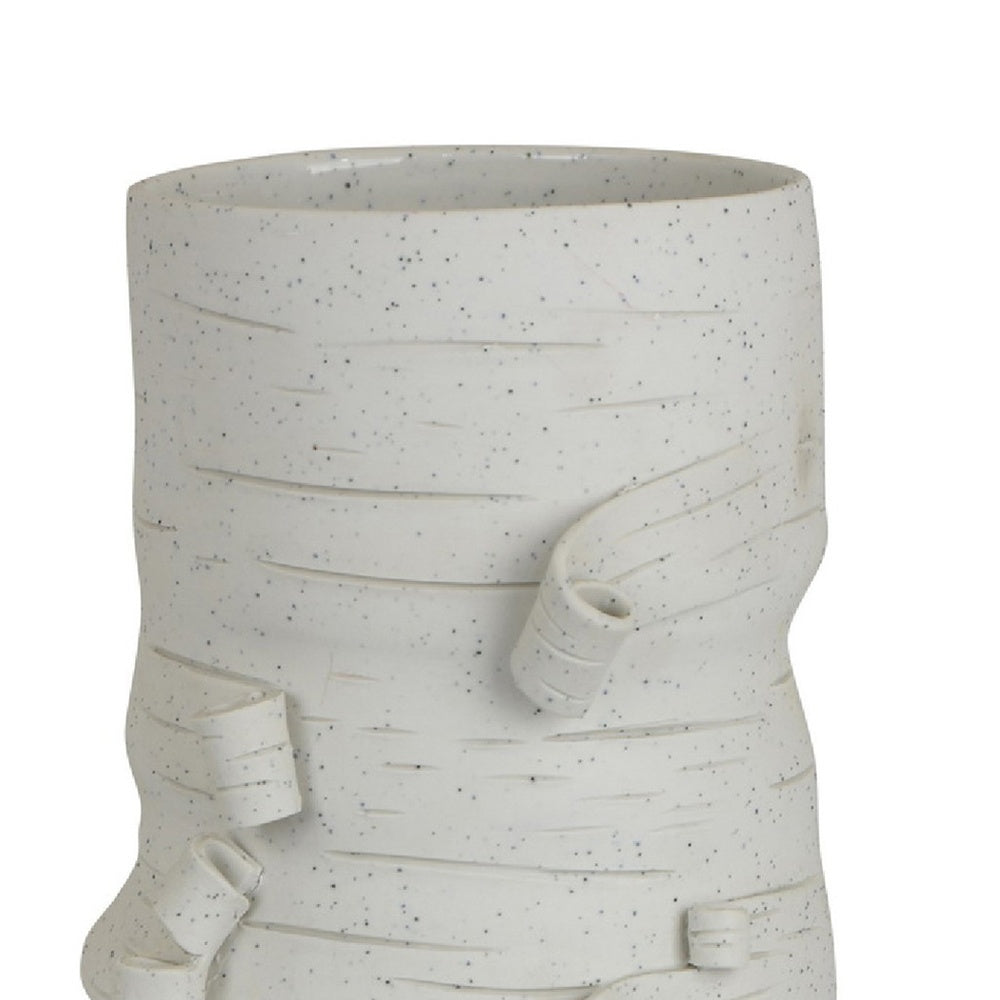 Moona Modern Vase with Sculpted Raised Details, White Textured Ceramic