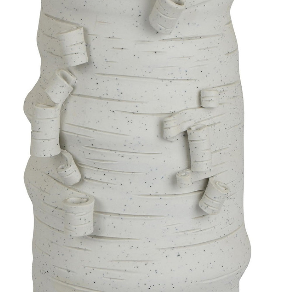 Moona Modern Vase with Sculpted Raised Details, White Textured Ceramic