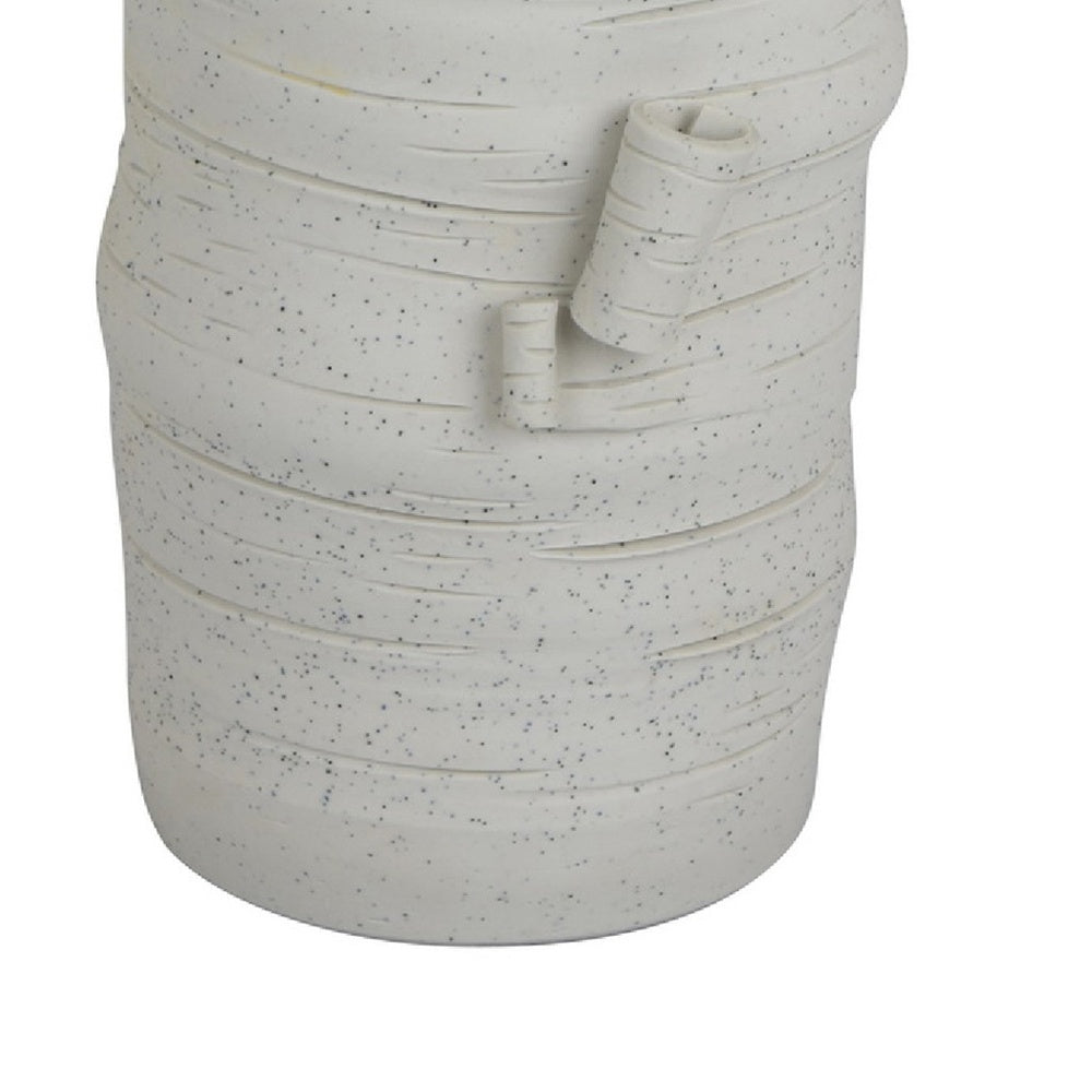 Moona Modern Vase with Sculpted Raised Details, White Textured Ceramic