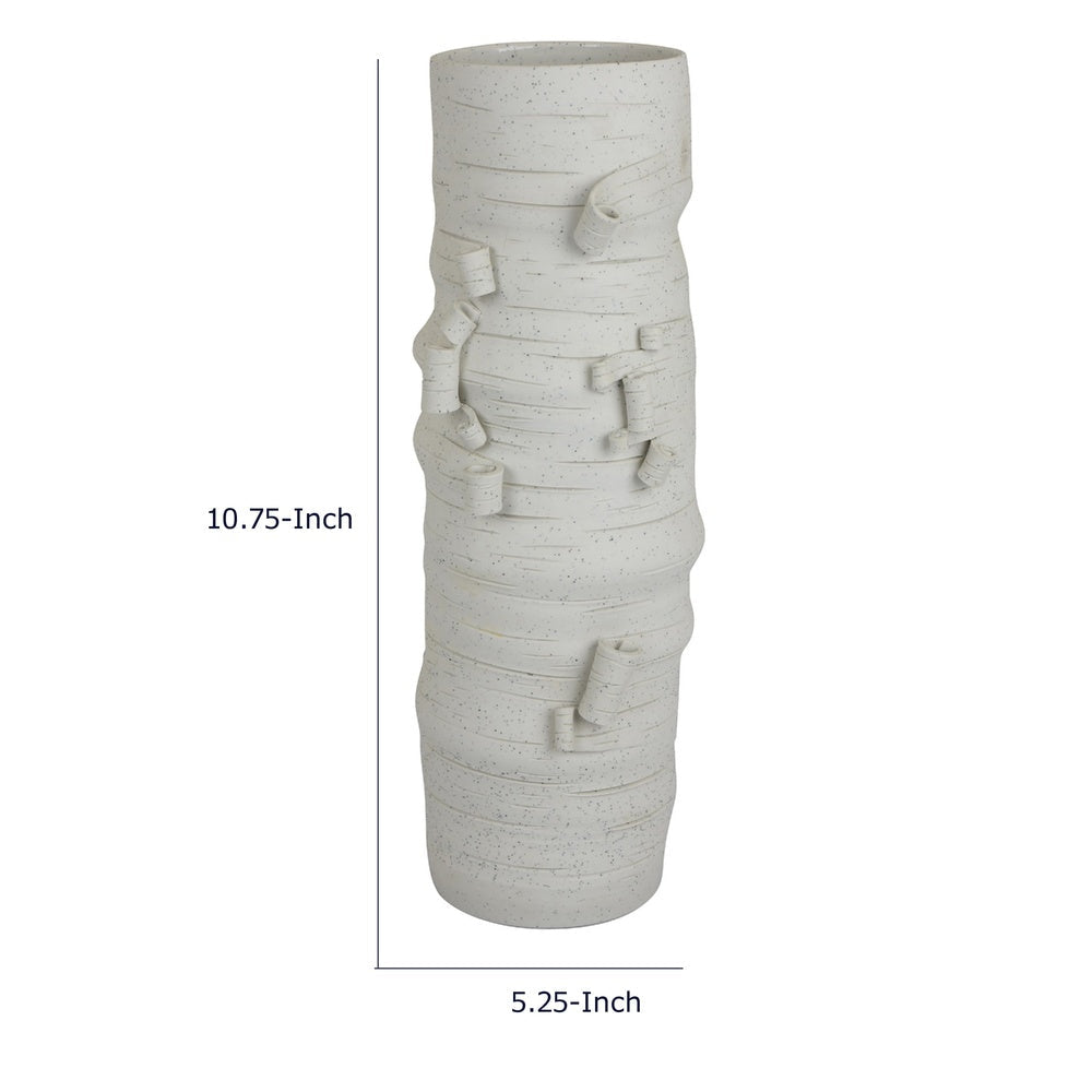 Moona Modern Vase with Sculpted Raised Details, White Textured Ceramic