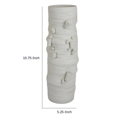 Moona Modern Vase with Sculpted Raised Details, White Textured Ceramic