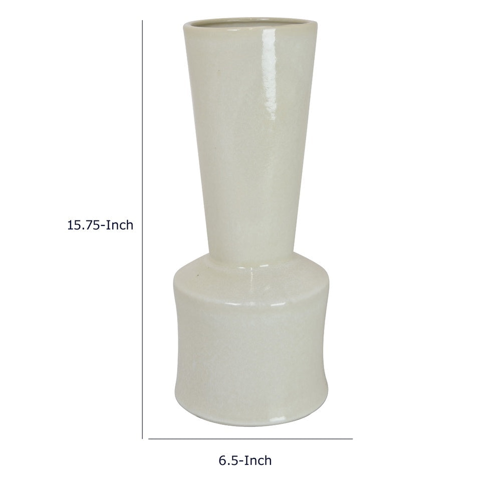 Ginny Decorative Vase with Slender Neck, Glossy White Ceramic 16 Inch