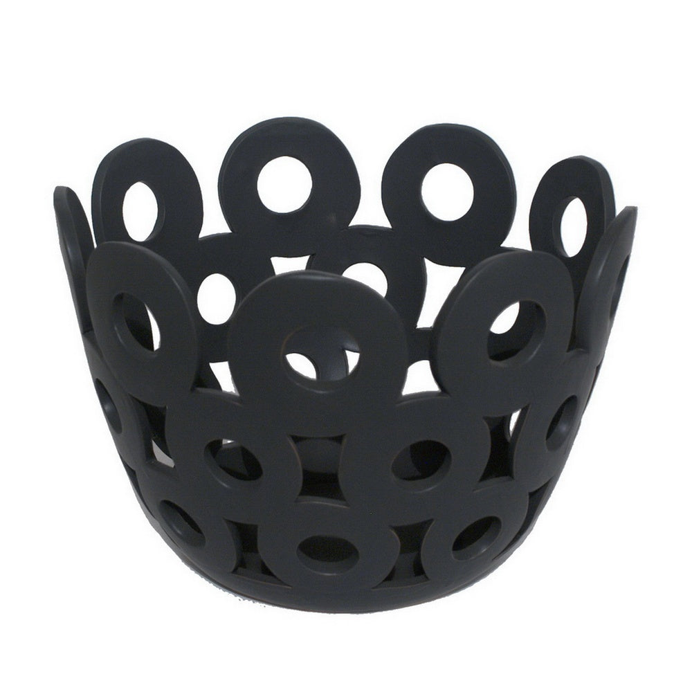 Laura Round Bowl with Circular Cutout Patterns, Black Ceramic 11 Inch
