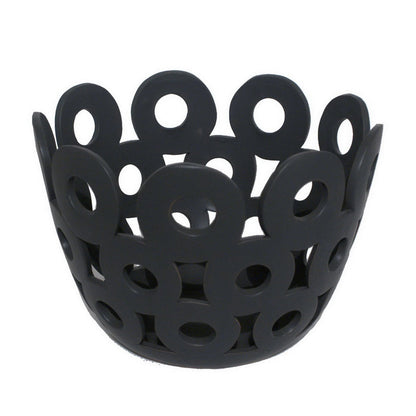 Laura Round Bowl with Circular Cutout Patterns, Black Ceramic 11 Inch