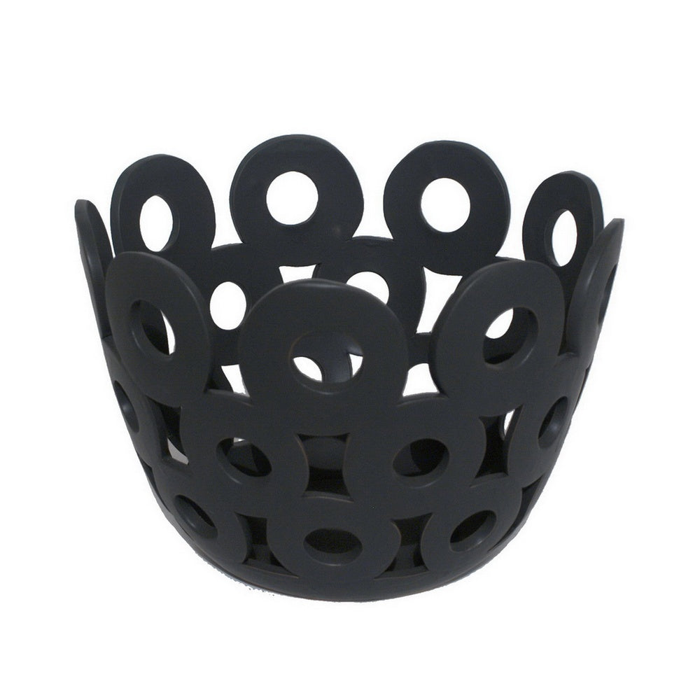 Laura Round Bowl with Circular Cutout Patterns, Black Ceramic 11 Inch