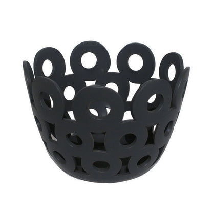 Laura Round Bowl with Circular Cutout Patterns, Black Ceramic 11 Inch