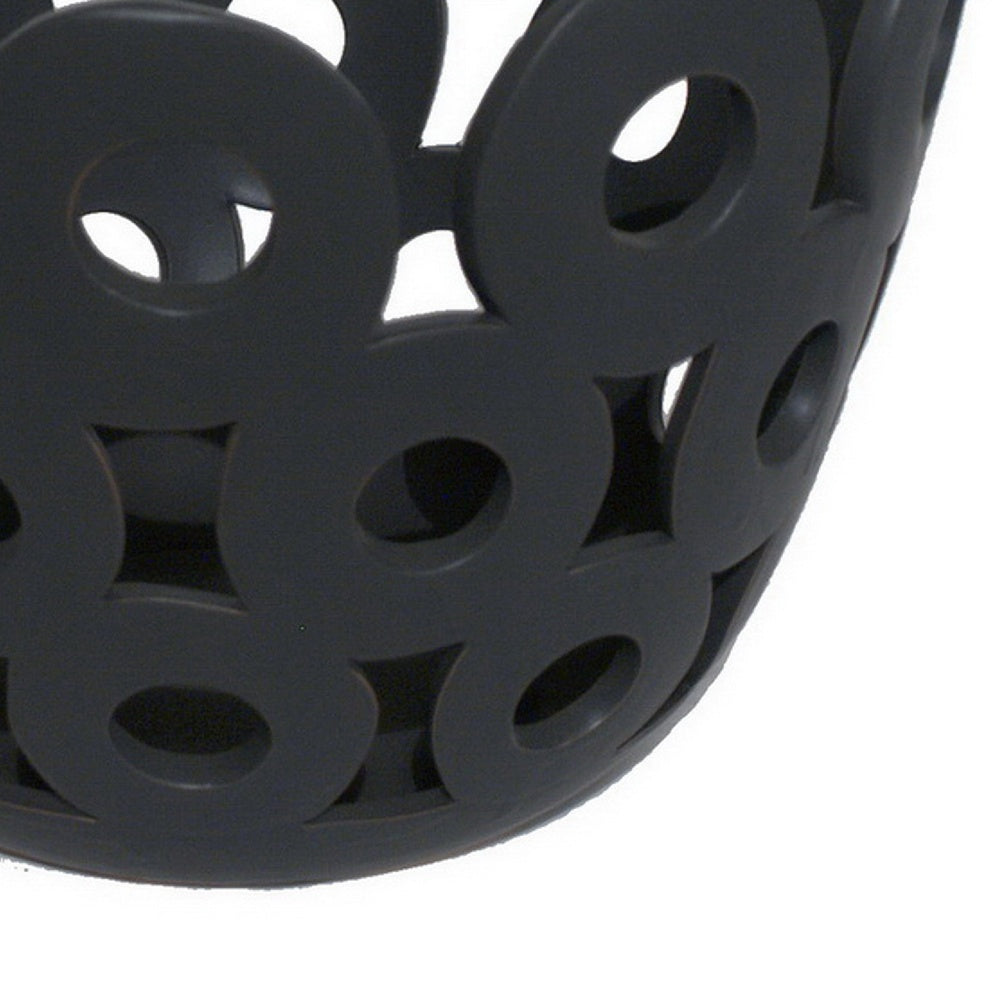 Laura Round Bowl with Circular Cutout Patterns, Black Ceramic 11 Inch