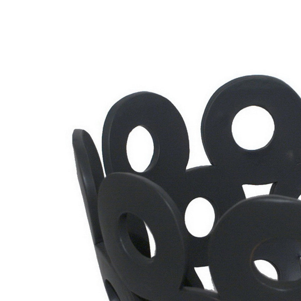 Laura Round Bowl with Circular Cutout Patterns, Black Ceramic 11 Inch