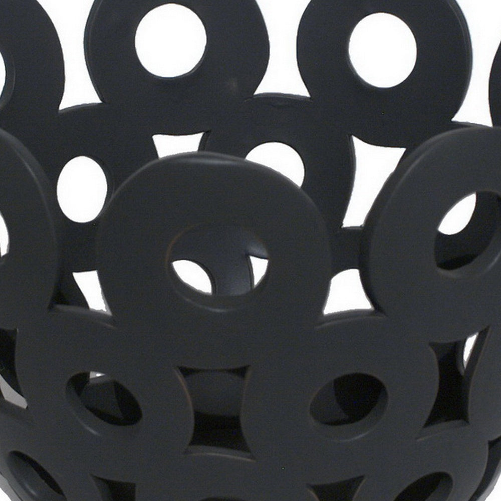 Laura Round Bowl with Circular Cutout Patterns, Black Ceramic 11 Inch