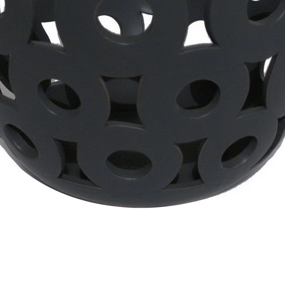 Laura Round Bowl with Circular Cutout Patterns, Black Ceramic 11 Inch