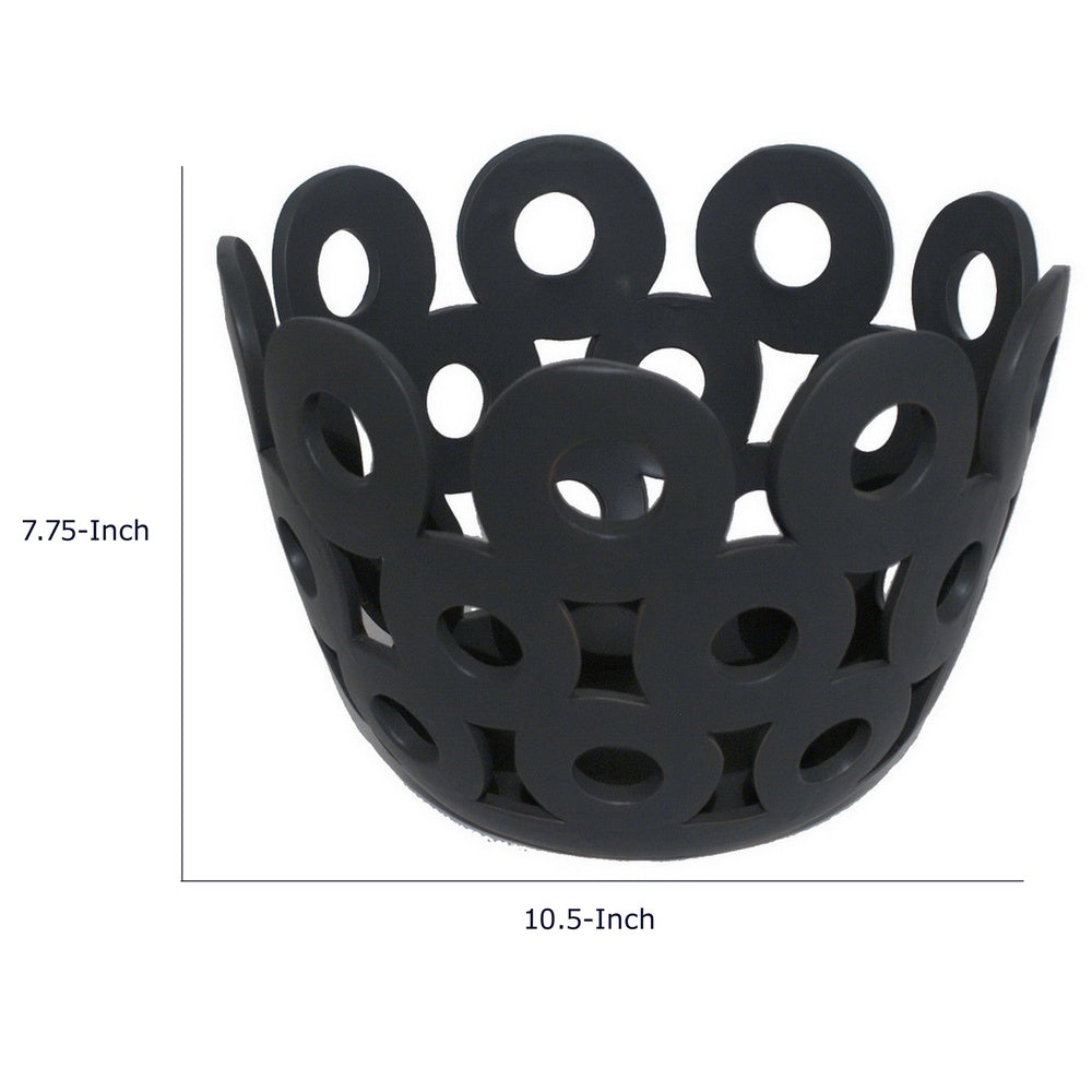 Laura Round Bowl with Circular Cutout Patterns, Black Ceramic 11 Inch