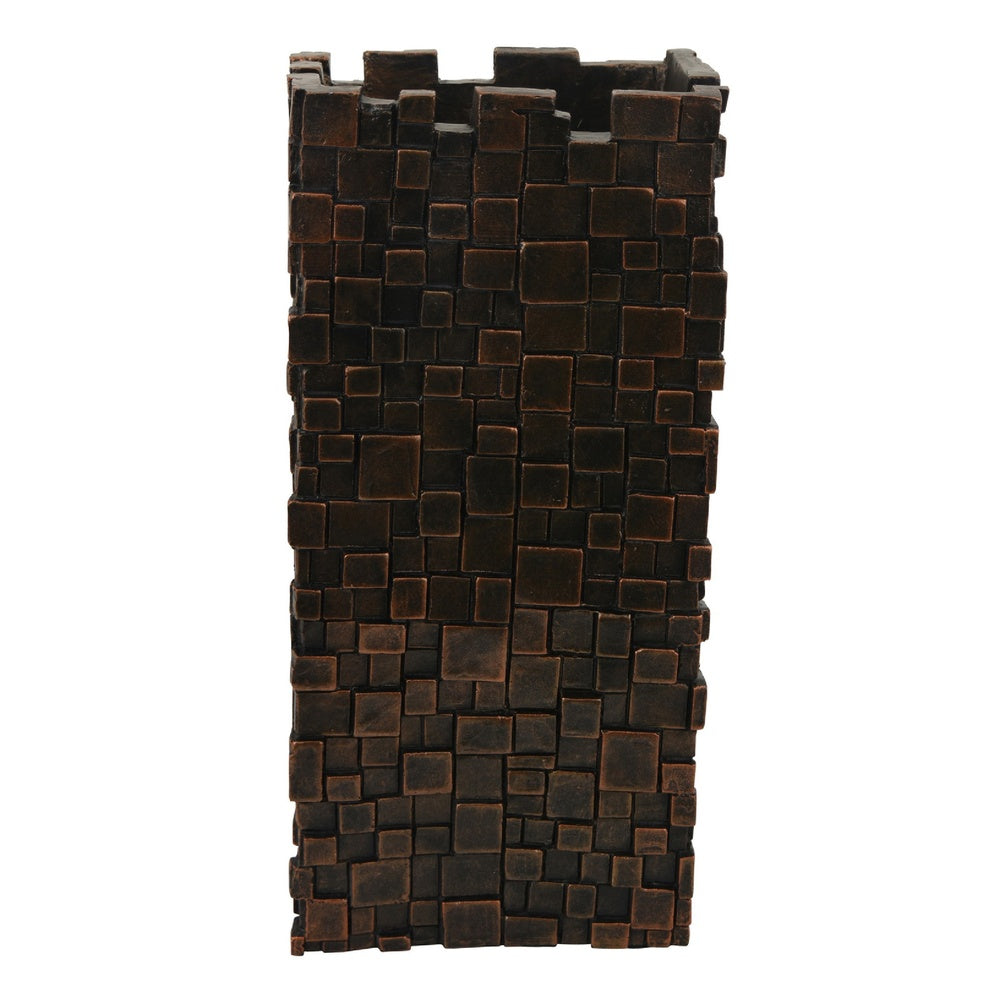 Dylan Tall Decorative Vase, Raise Square Pattern, Bronze Resin 14 Inch