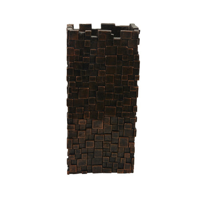 Dylan Tall Decorative Vase, Raise Square Pattern, Bronze Resin 14 Inch